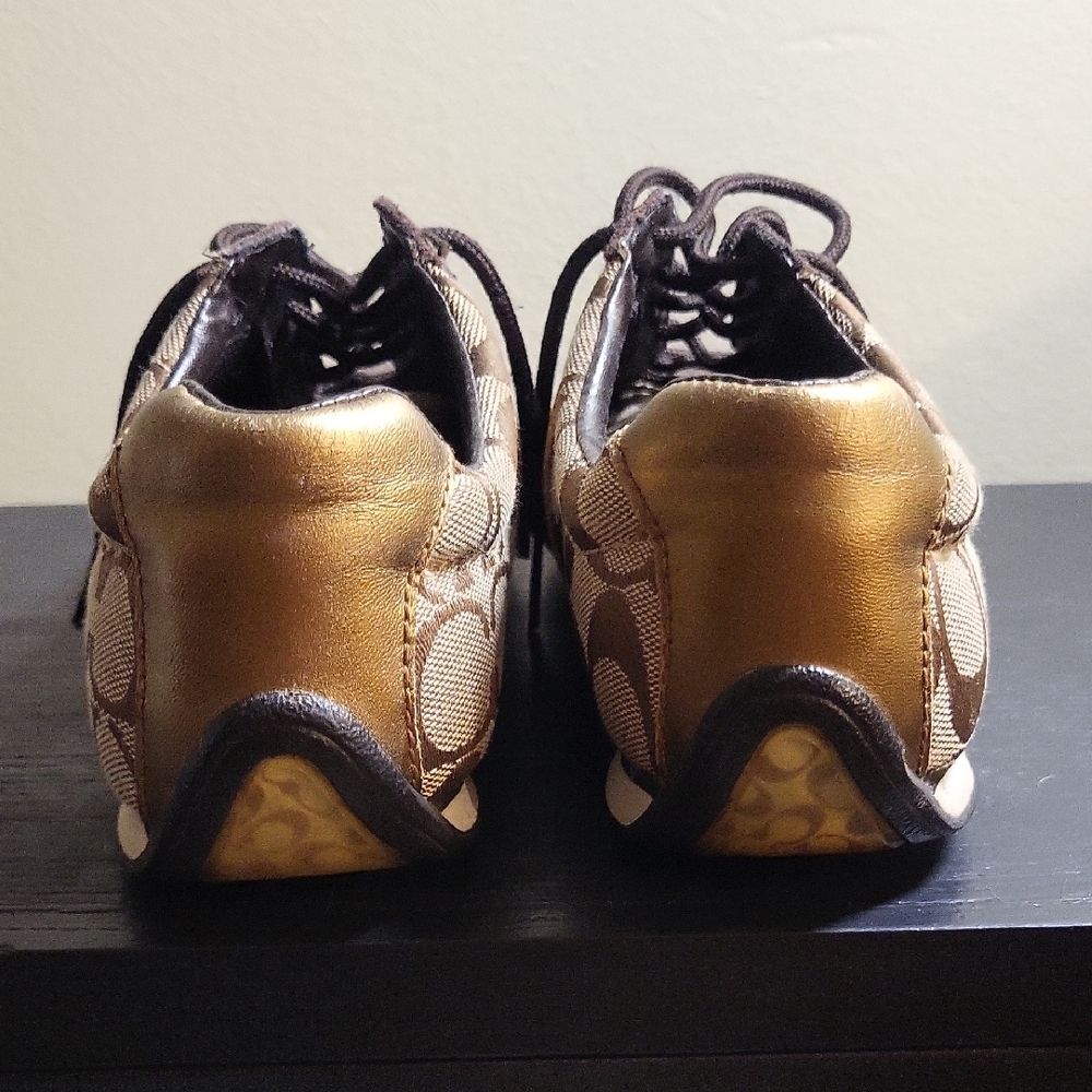 Coach Women's Sneakers in Brown and Gold - Picture 2 of 4